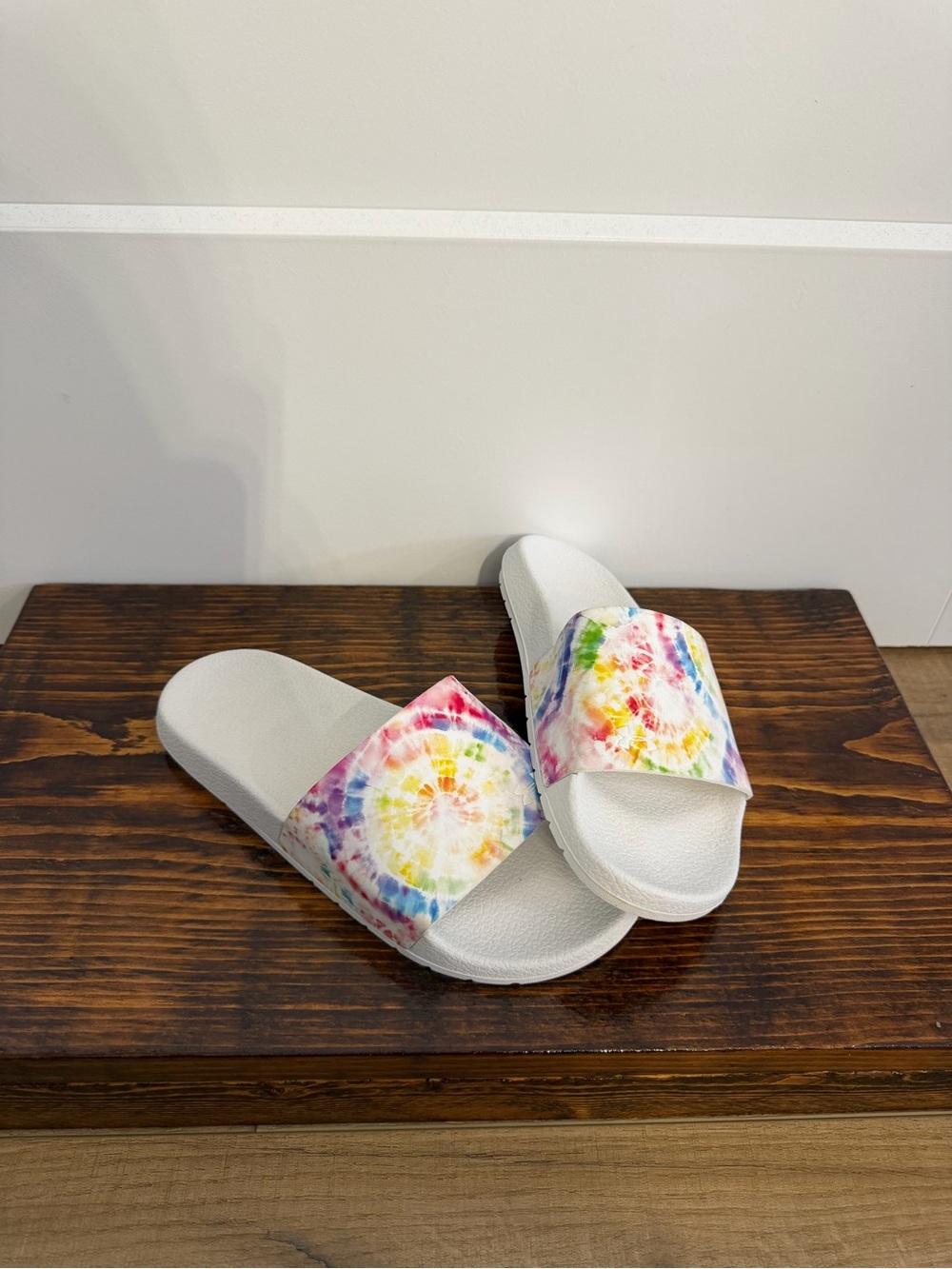Under Armour White Slides with Multicolor Tie-Dye Strap